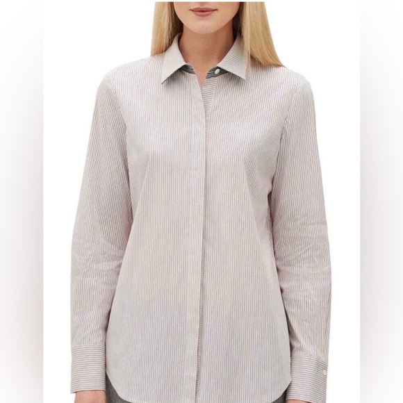 Lafayette 148 New York Pink Striped Button Down Shirt - Picture 3 of 12